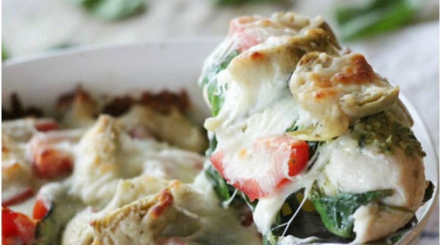 Easy Pesto Spinach Artichoke Chicken Bake Dump and Go Dinner Once A