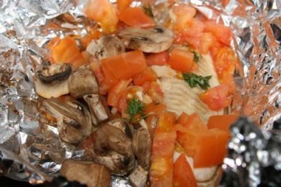 Tilapia with Spinach Mushrooms, Tomatoes and Herbs - Dump and Go Dinner