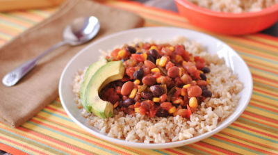 Slow Cooker Veggie Taco Chili with Brown Rice - Dump and Go Dinner