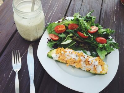 Buffalo Chicken Zucchini Boats