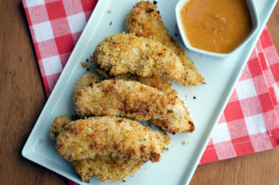 Macadamia Nut Chicken Tenders with Peach Mustard Sauce - Lunch Version