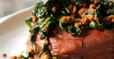 Chorizo and Spinach Stuffed Sweet Potato - Lunch Version