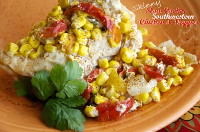 Skinny Slow Cooker Southwestern Chicken and Veggies - Dump and Go Dinner