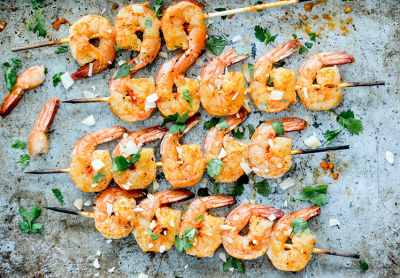 Coconut Harissa Grilled Shrimp Skewers