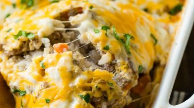 Cheesy Ground Beef and Rice Casserole - Dump and Go Dinner