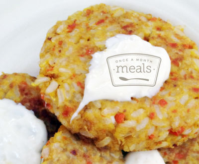 Brown Rice, Carrot, Ginger Cakes with Garlic Aioli - Lunch Version