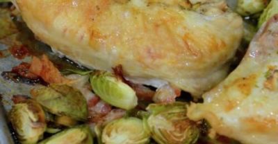 Roasted Chicken with Brussels Sprouts and Bacon - Dump and Go Dinner