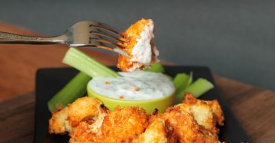 Buffalo Cauliflower Bites and Cheater Vegan Ranch Dip