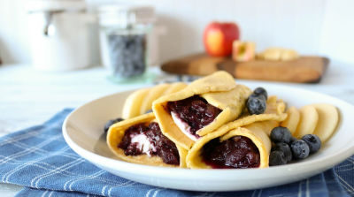 Grain Free Crepes with Apple Berry Compote