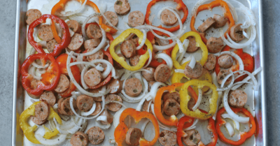 Healthy Baked Chicken Italian Sausage and Peppers - Dump and Go Dinner