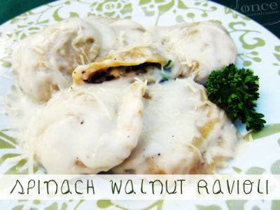 Spinach and Walnut Ravioli with Alfredo Sauce - Dump and Go Dinner