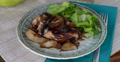 Slow Cooker Balsamic Chicken with Pears and Mushrooms - Dump and Go Dinner