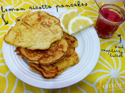 Lemon Ricotta Pancakes with Raspberry Butter