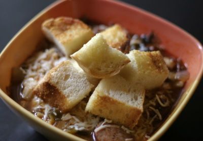 Pizza Soup with Croutons - Ready to Eat Dinner