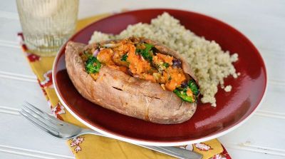 Twice Baked Walnut Broccoli Sweet Potatoes - Dump and Go Dinner