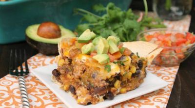 30 Minute Layered Turkey Enchilada Casserole - Dump and Go Dinner