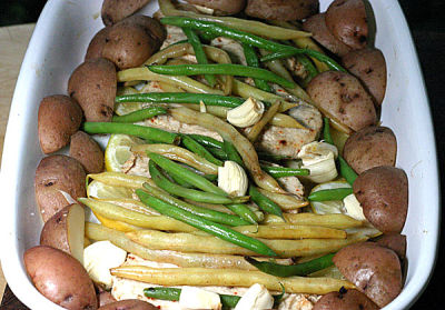 Vegan Chicken with Garlic Lemon Green Beans - Dump and Go Dinner