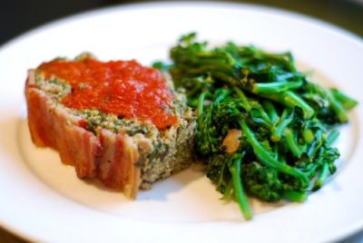 Super Porktastic Bacon Topped Spinach and Mushroom Meatloaf - Dinner Version