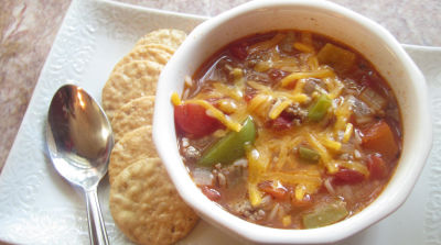 Slow Cooker Stuffed Pepper Soup - OAMM - Dump and Go Dinner