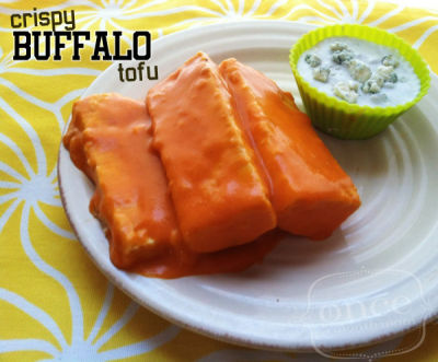 Crispy Buffalo Tofu with Blue Cheese Dip