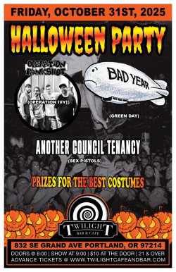 Twilight Halloween Party w/ Operation Blankshot (Operation Ivy), Bad Year (Green Day), Another Council Tenancy (Sex Pistols)