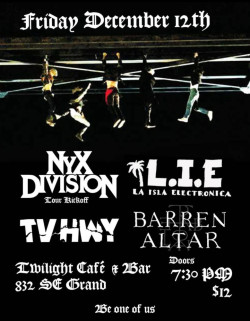 Nyx Division (Tour Kick-off) w/ TV HWY, L.I.E, Barren Altar