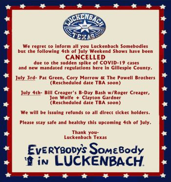 Canceled Pat Green Cory Morrow The Powell Brothers Fredericksburg Luckenbach Texas 2020 07 03 19 30 00