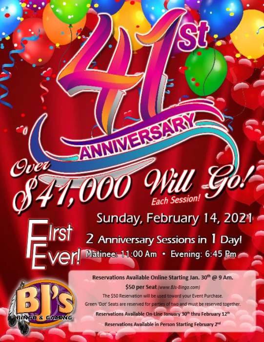 MATINEE 41st Bingo Anniversary Matinee Session BJ's Bingo & Gaming