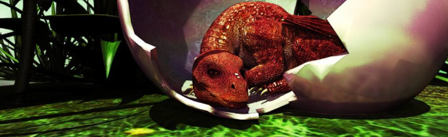 A red dragon hatchling in her egg