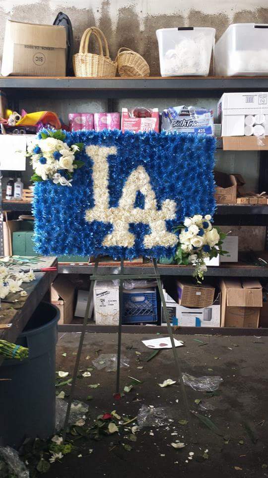 LA Dodger funeral spray - Send to Commerce, CA Today!