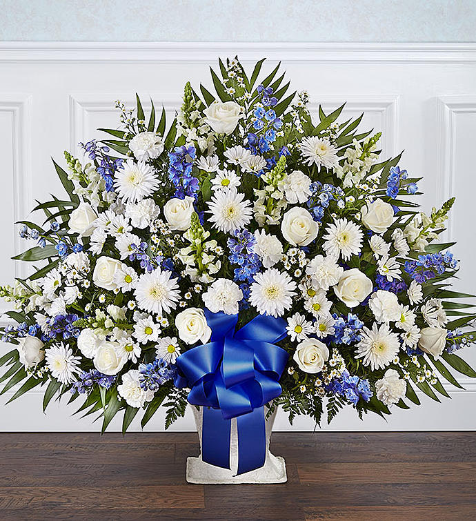 Send Heartfelt Tribute Floor Basket- Blue & White XL in Send Heartfelt Tribute Floor Basket- Blue & White XL in