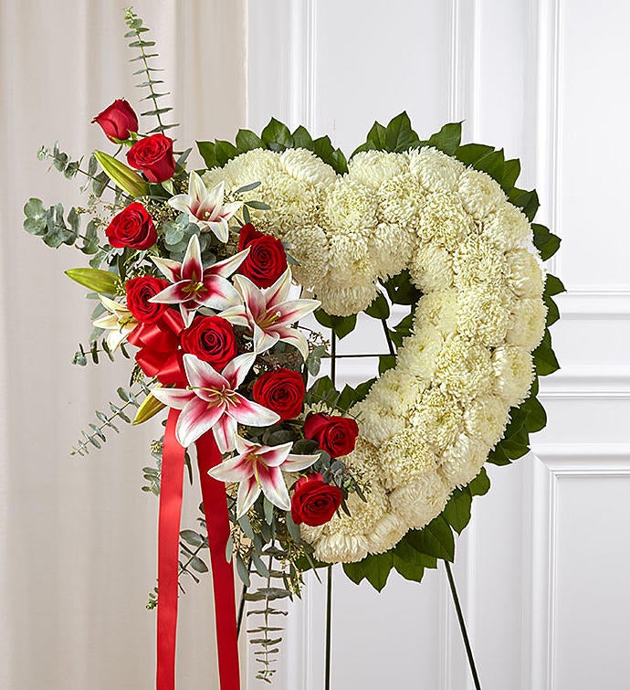 Red and white heart wreath arranged by a florist in Ocala, FL
