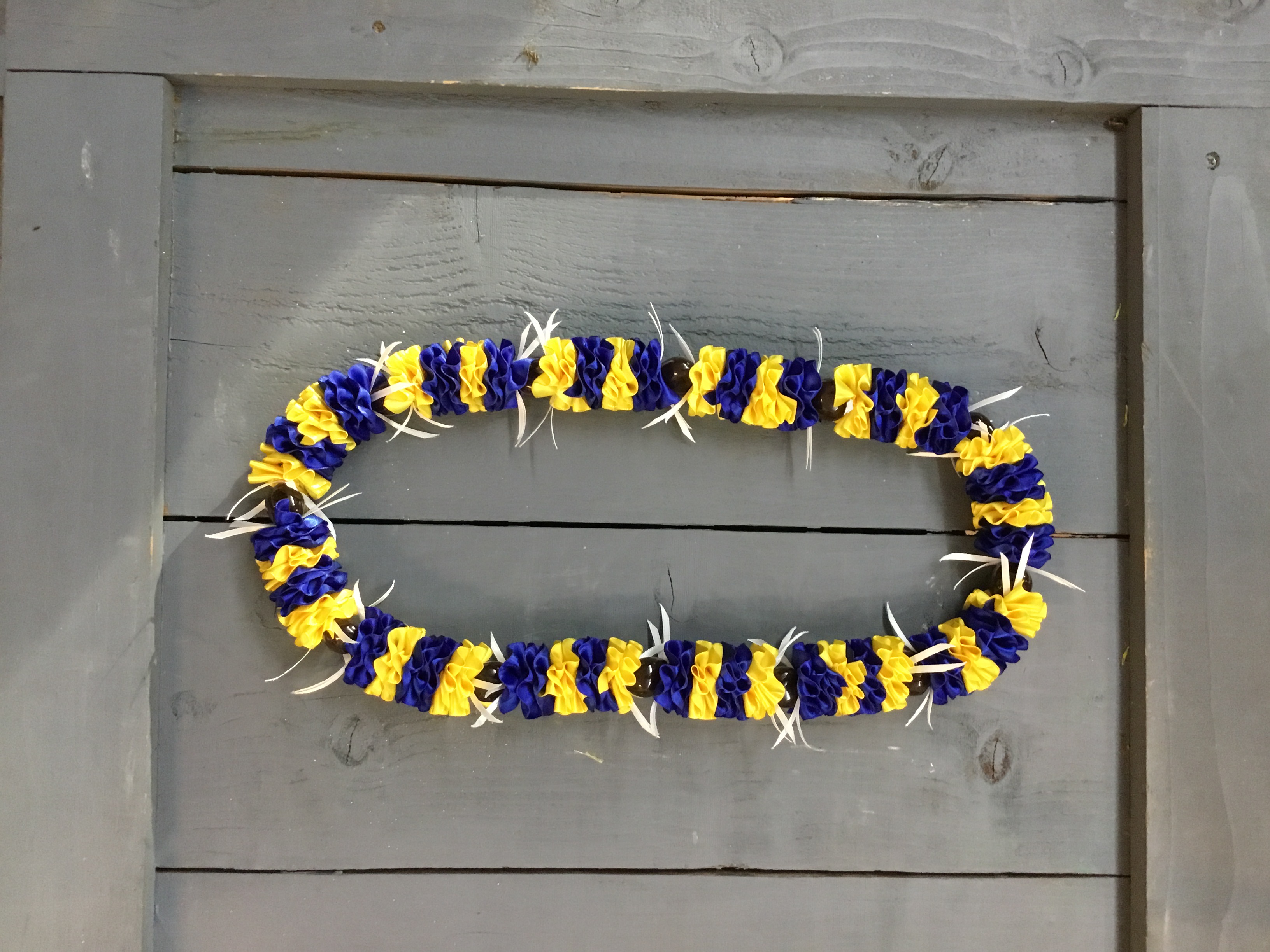 Send Blue and Yellow Ribbon With Beads lei in Sacramento 