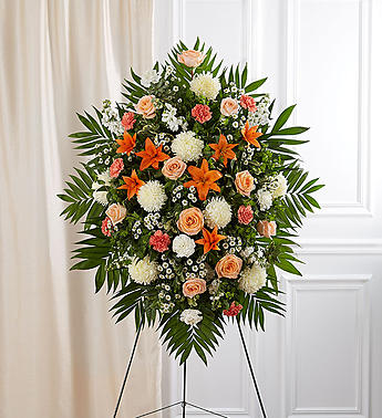 Expressions of Comfort Standing Spray: Peach, Orange & White Mixed Floral  Standing Spray - Veldkamp's Flowers, Denver Florist, Fresh Cut Flowers