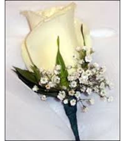 Single White Rose Boutonniere pick up only