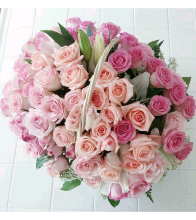 Beautiful Pink Rose Basket
