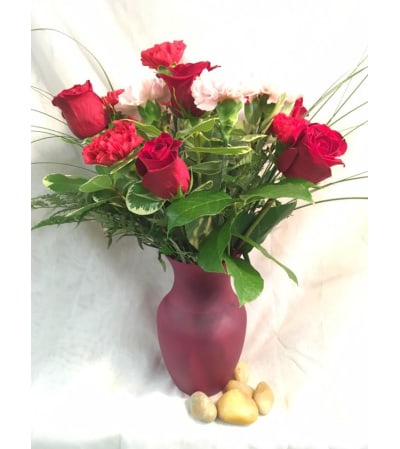 Simply Elegant Red Rose and Carnation Arrangement