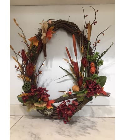 Fall Wreath with Maize and Cattails