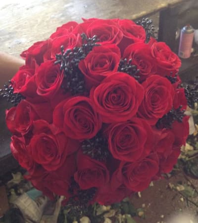 all red bridal bouquet