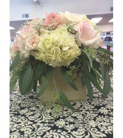 pink and white box arrangement