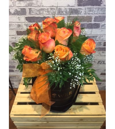 12 premium Orange roses in a box