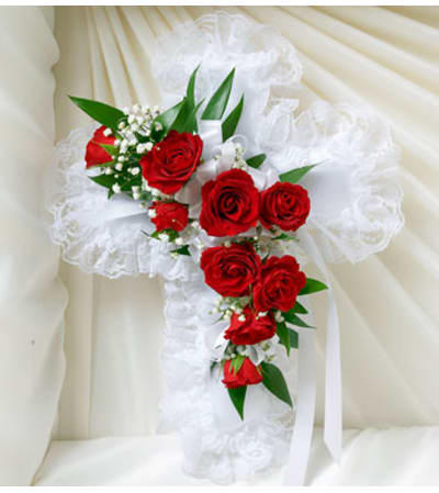 Cross Casket Pillow Red & White Satin