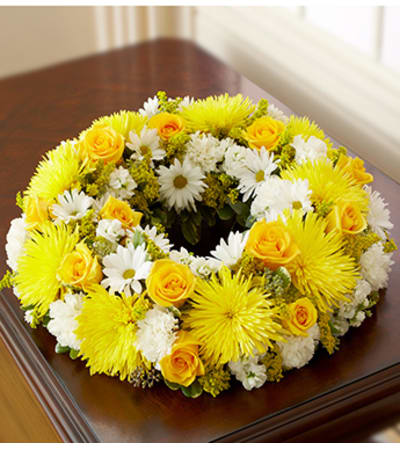Cremation Wreath - Yellow and White