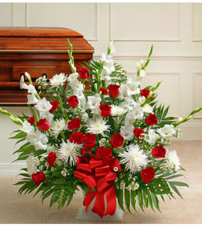 Red White Mache Sympathy Basket