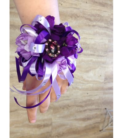 purple stock corsage