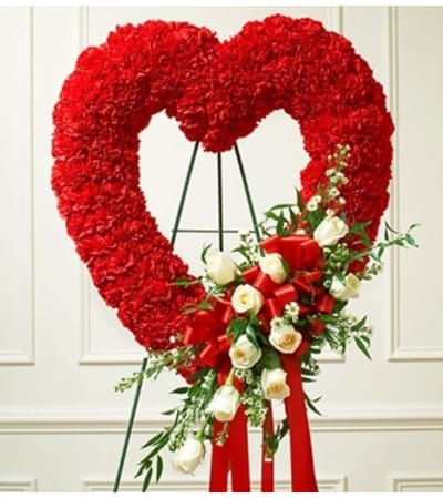 Red and White Open Heart with White Roses