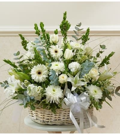 White Sympathy Arrangement in Basket