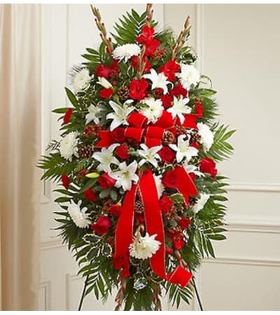 Sympathy Standing Spray in Christmas Colors