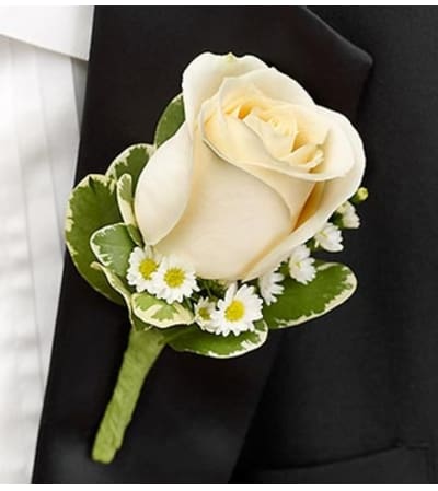 Blue and White Boutonniere