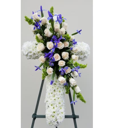 White Cross with Blue Irises